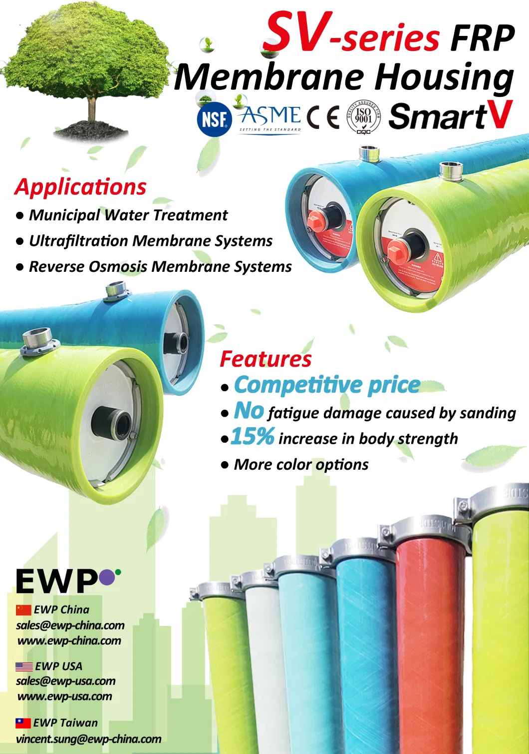 Cheap Price FRP Membrane Housing Pressure Vessel Smart V Series